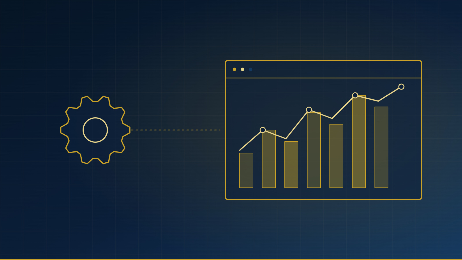 Gear feeding a metrics dashboard, representing continuous monitoring