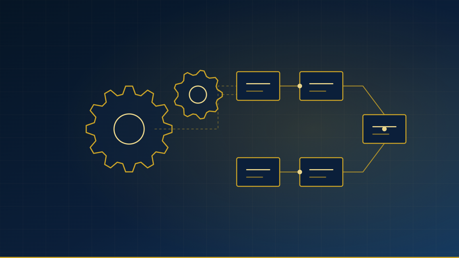 Gears driving a connected workflow, representing process automation